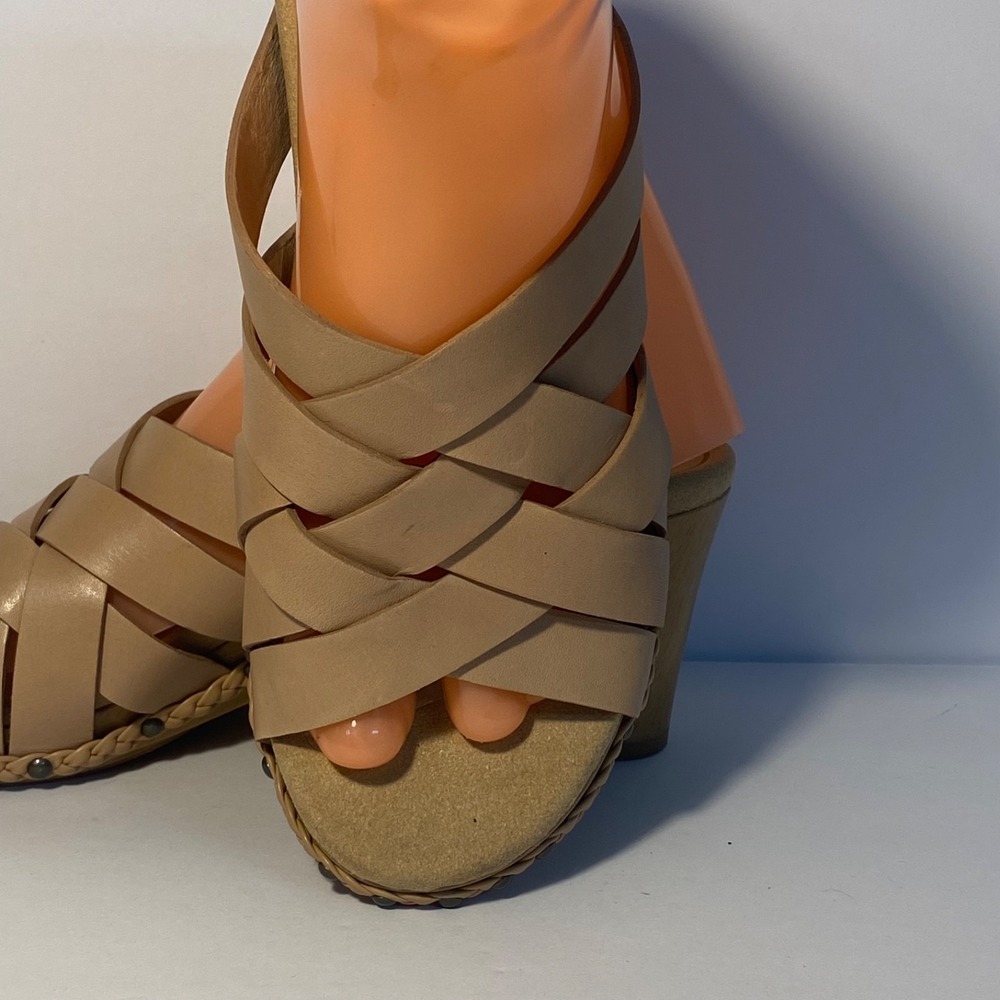 Dansko Tory Womens 10 Braided Leather Wooden Heel Wedge Sandals Slip On Like New